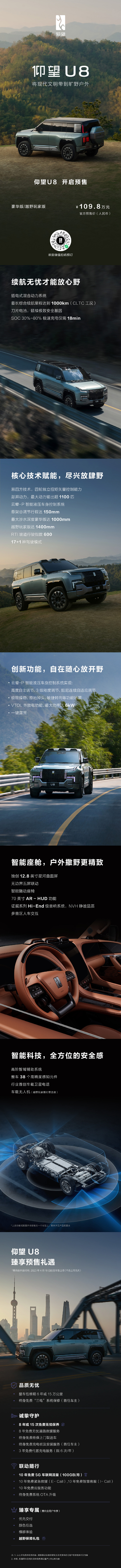 109.8 万元,比亚迪仰望 U8 新能源硬派越野开启预售:综合续航 1000km、首搭六大核心技术 109.8 万元,比亚迪仰望 U8 新能源硬派越野开启预售:综合续航 1000km、首搭六大核心技术