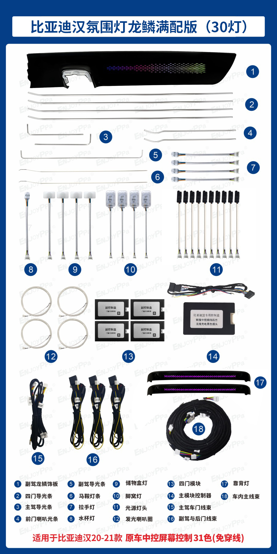 比亚迪汉20-23款DM/EV/DMI 氛围灯改装升级