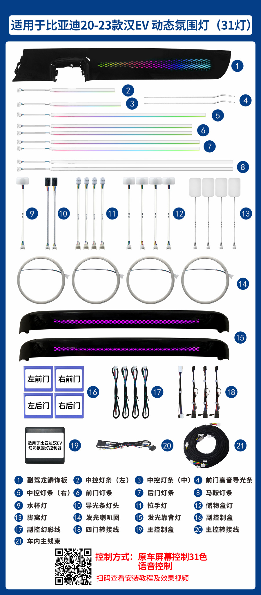 比亚迪汉20-23款DM/EV/DMI 氛围灯改装升级